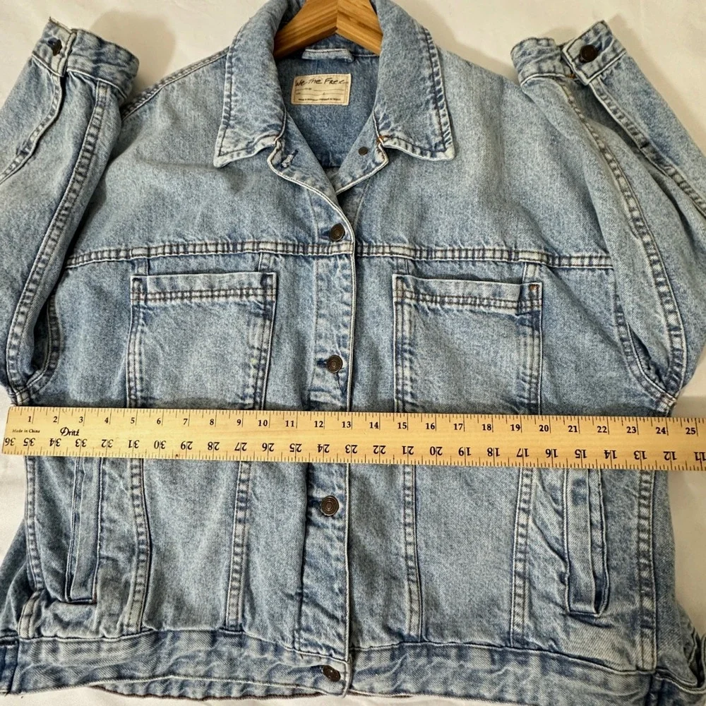 We the Free Opal Swing Denim Jacket L Blue Oversized Trucker Relaxed Slouchy